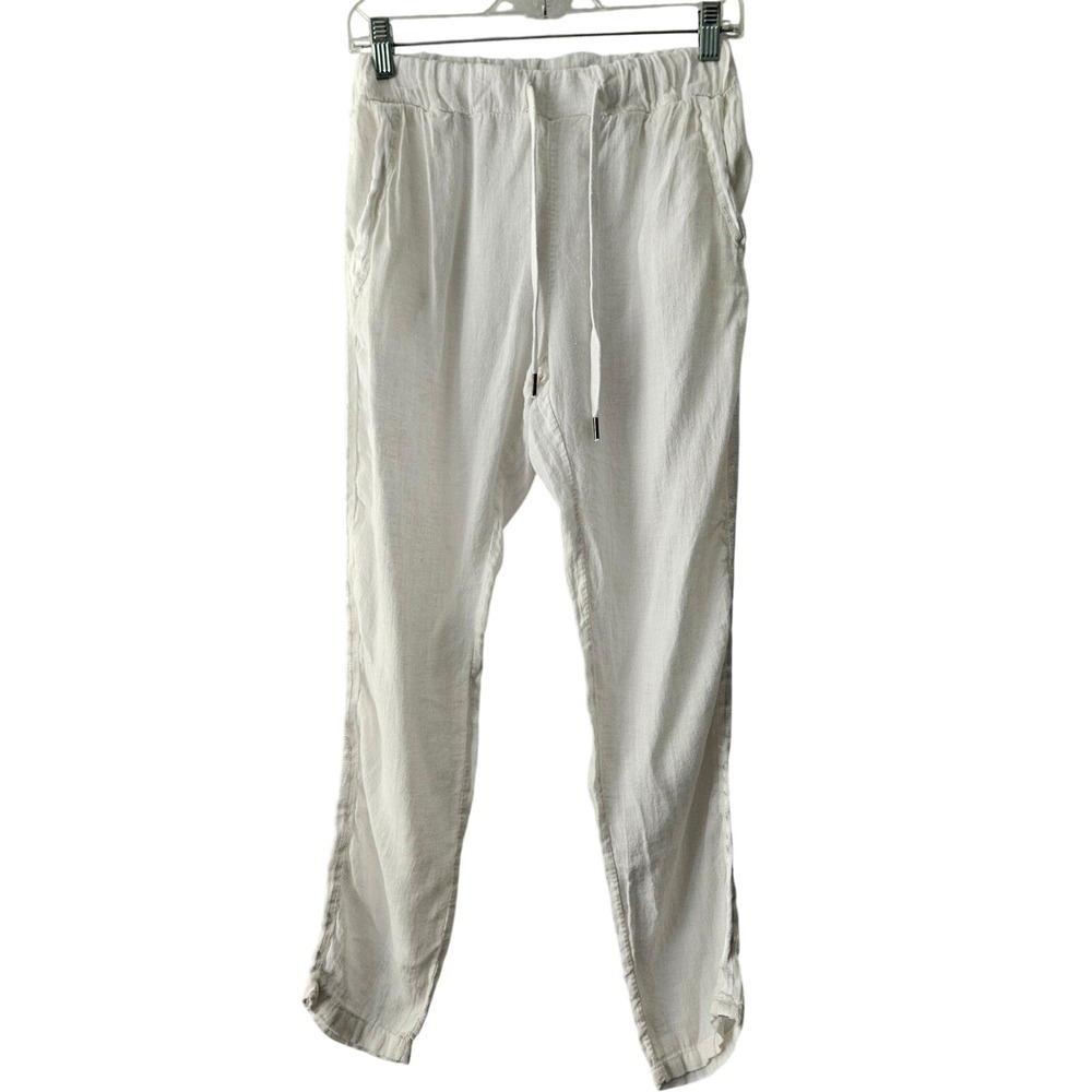 Vanilla Joggers Women S White 100 Linen Elastic Waist Italy Made Coastal Minimal